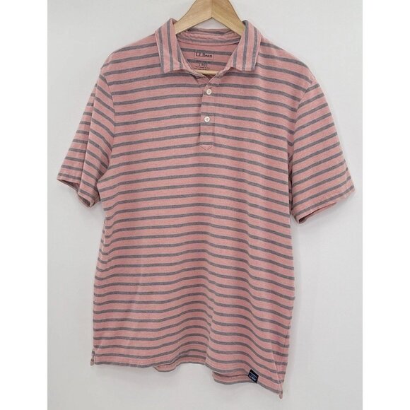 L.L.Bean Polo Shirt Men’s Muted Pink Striped Traditional Fit Sz L Preppy Classic - Picture 1 of 8